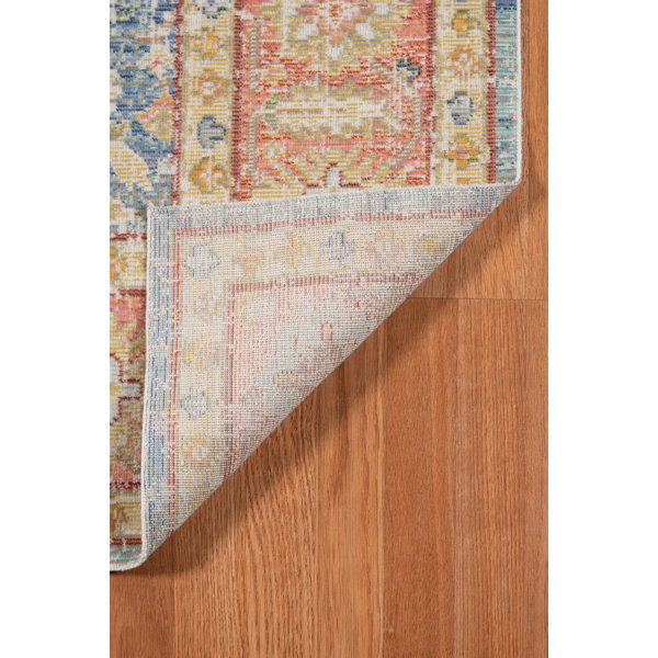 Bungalow Rose Bewdley Performance Blue/Coral Rug & Reviews Wayfair